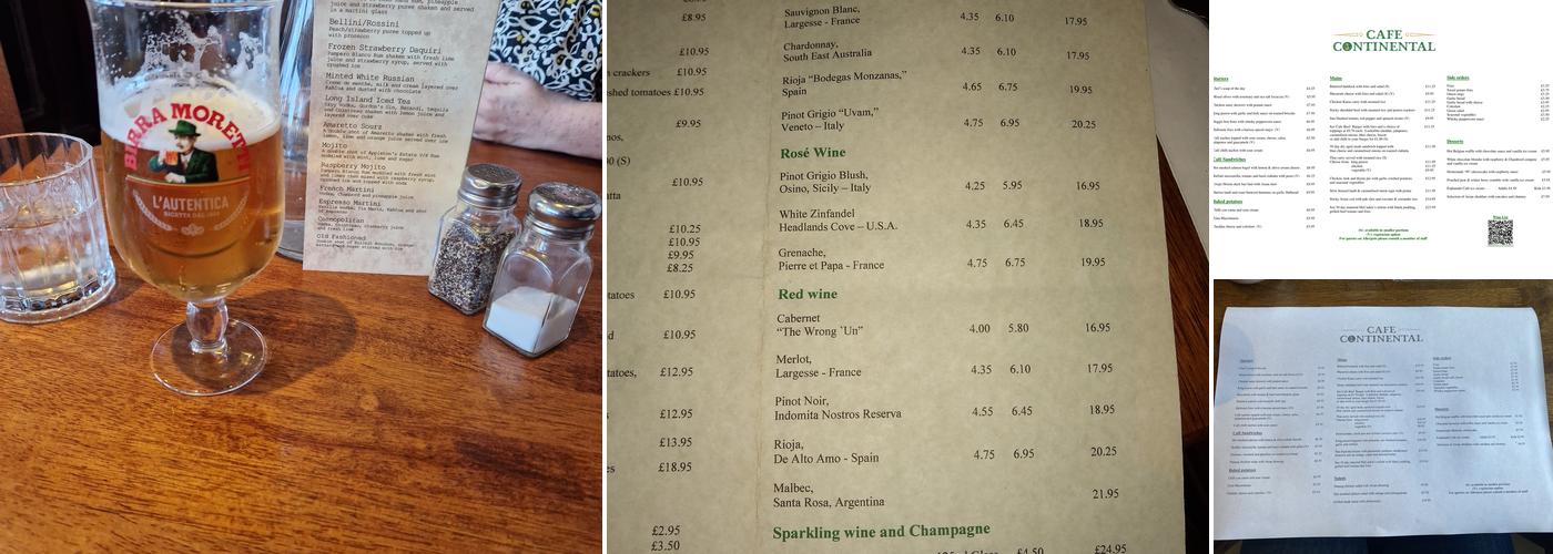 Cafe Continental Menu