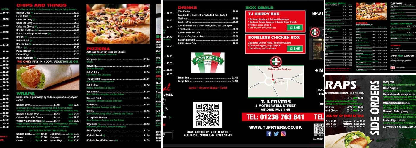 T J Fryers Takeaway Menu