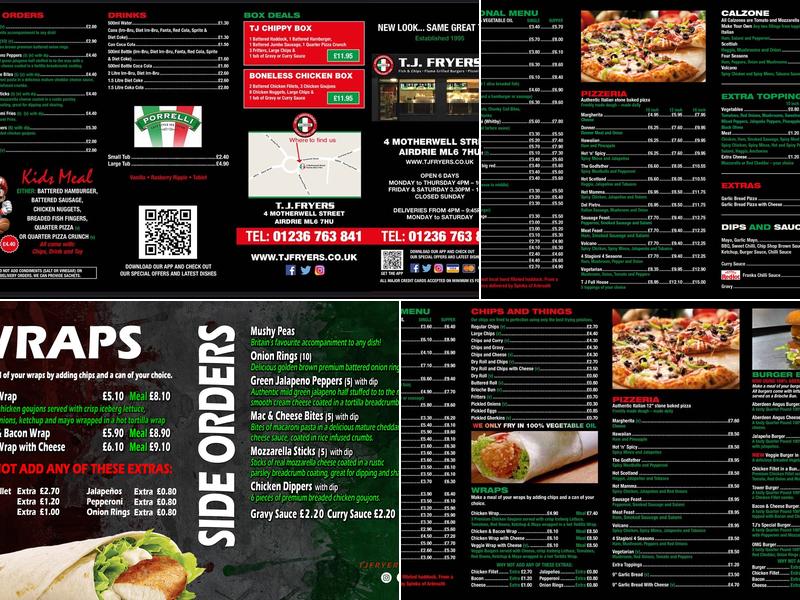T J Fryers Takeaway Menu