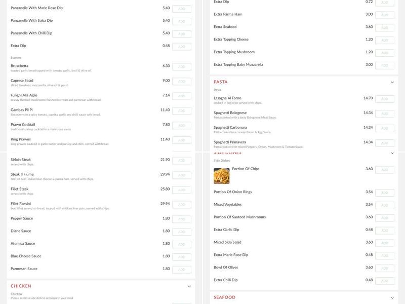 Pizzeria Il Fiume Menu