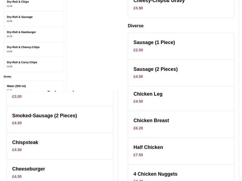 Sal's Fast Food Menu