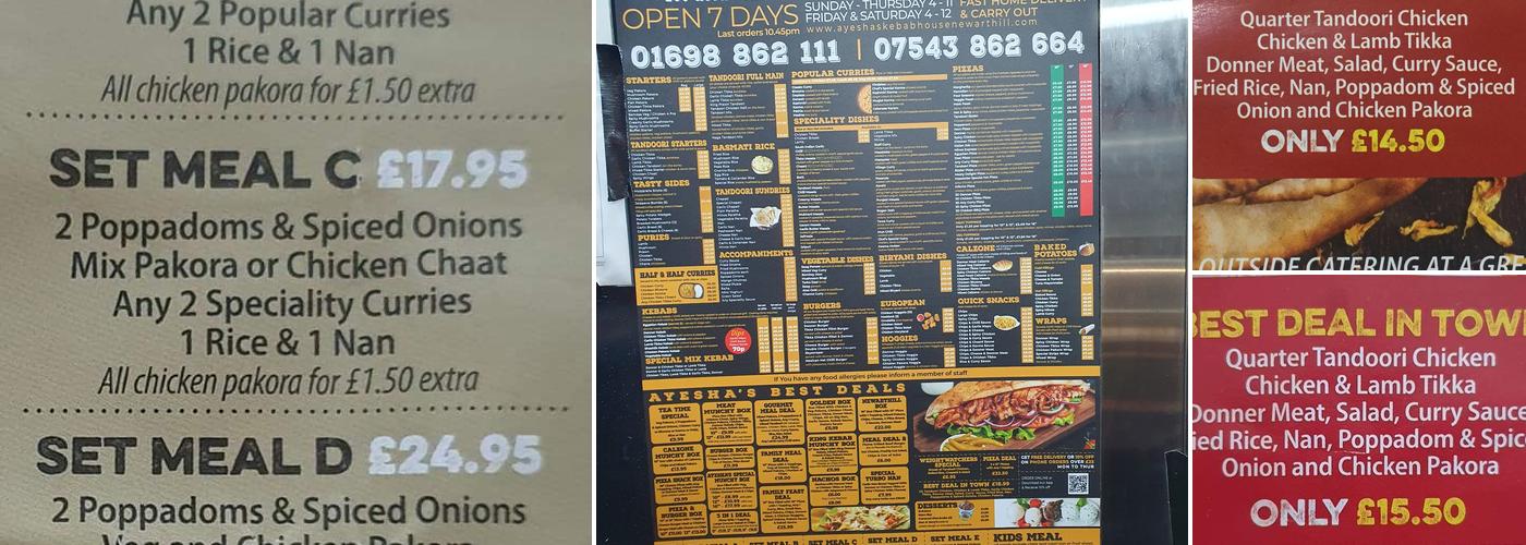 Ayesha's Kebab House Menu