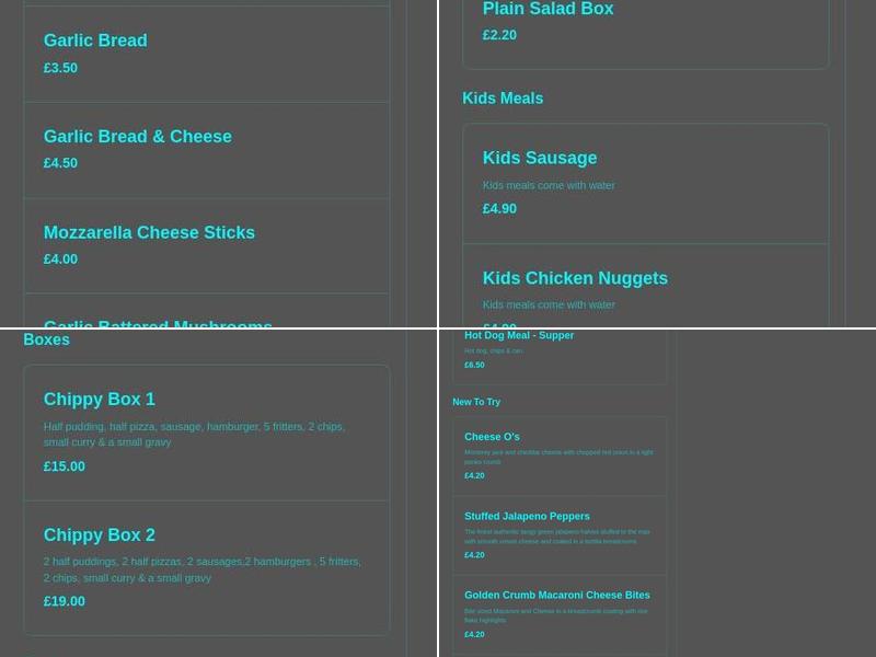 Pauls Fast Foods Menu