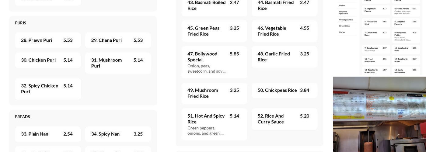 Bollywood Spice Menu