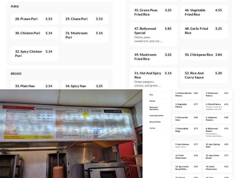 Bollywood Spice Menu