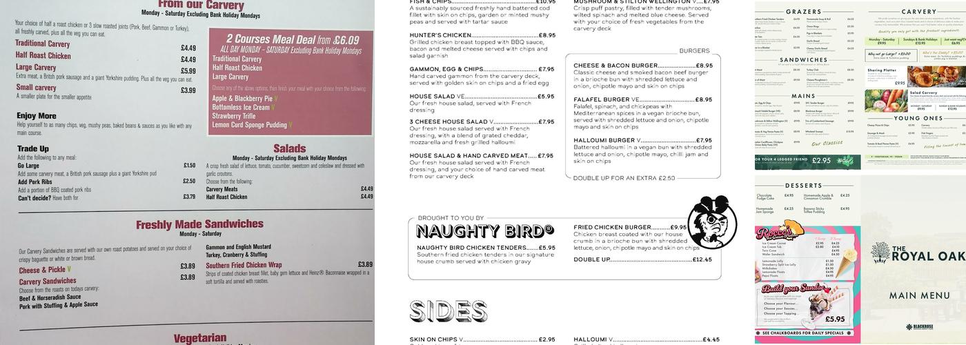 The Royal Oak Menu