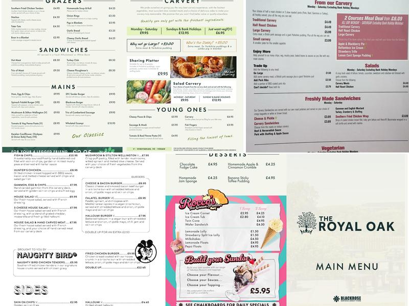 The Royal Oak Menu
