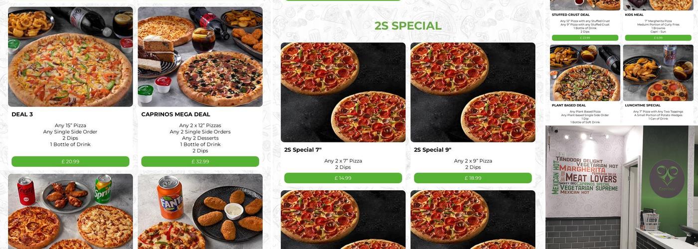 Caprinos Pizza Tyldesley Menu