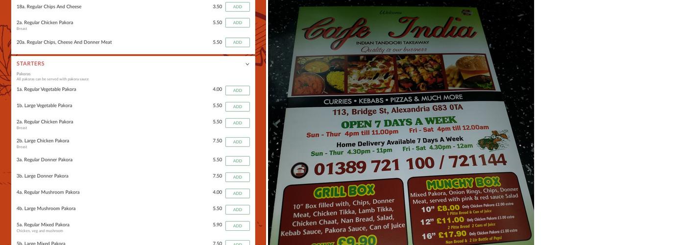 Cafe India Menu
