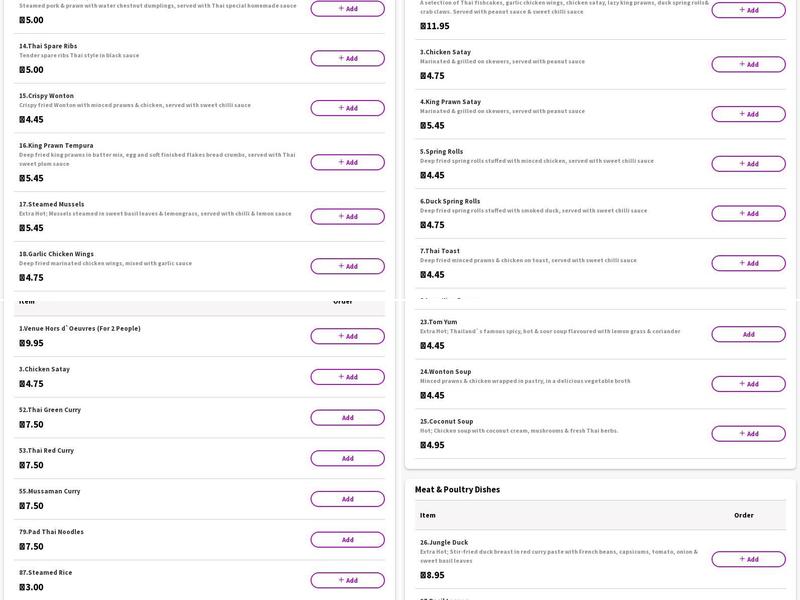 Thai Venue Menu