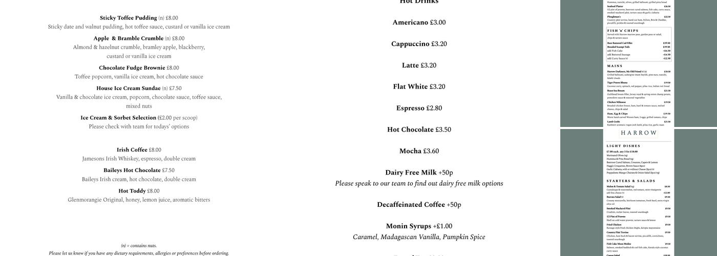 The Harrow - Chaldon, Caterham Menu