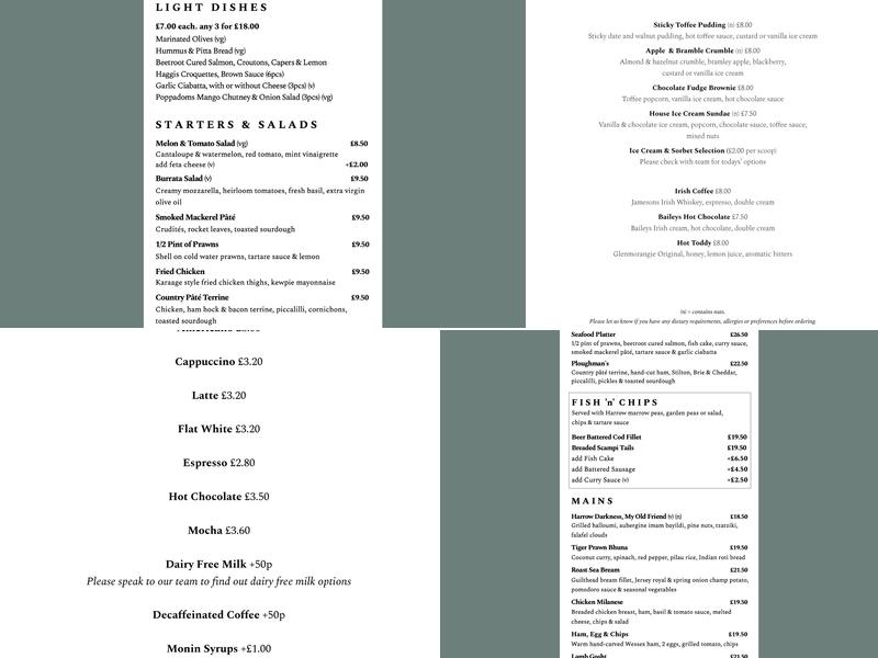 The Harrow - Chaldon, Caterham Menu