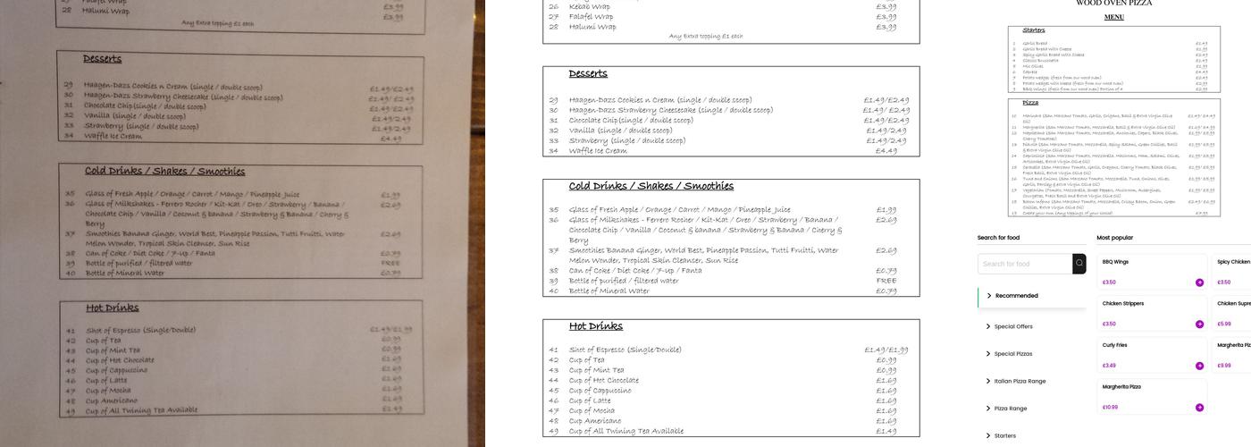 Wood and Stone (Pizza Delivery Service) Menu