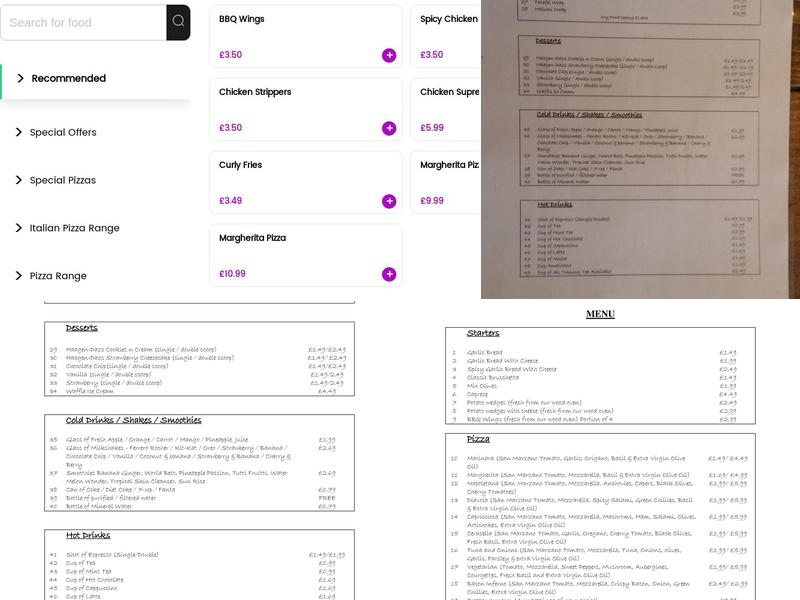 Wood and Stone (Pizza Delivery Service) Menu