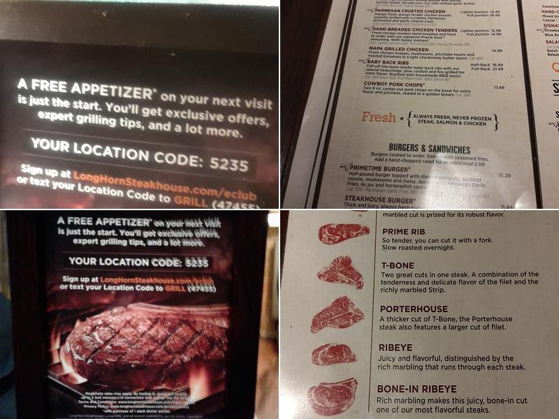 LongHorn Steakhouse Menu