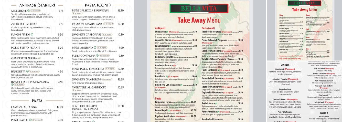 Bella Vita Menu