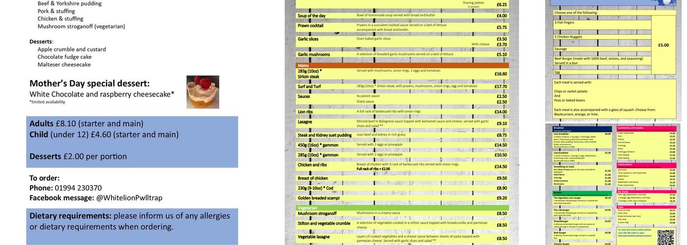 The White Lion Inn Menu