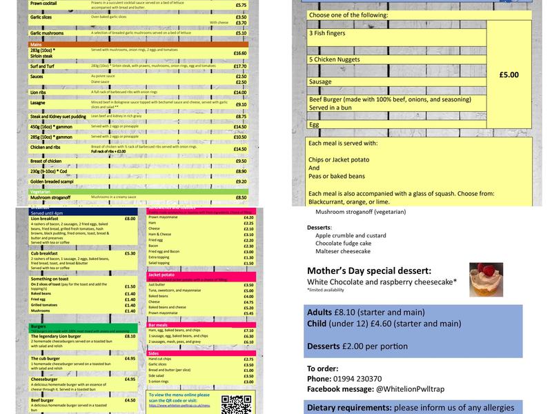 The White Lion Inn Menu