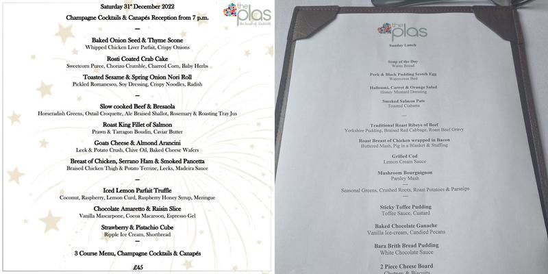 Hotel Plas Hyfryd Menu