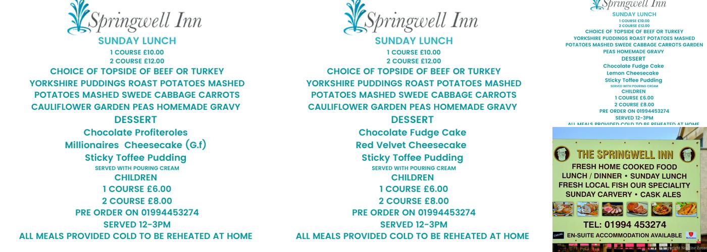 Springwell Inn Menu