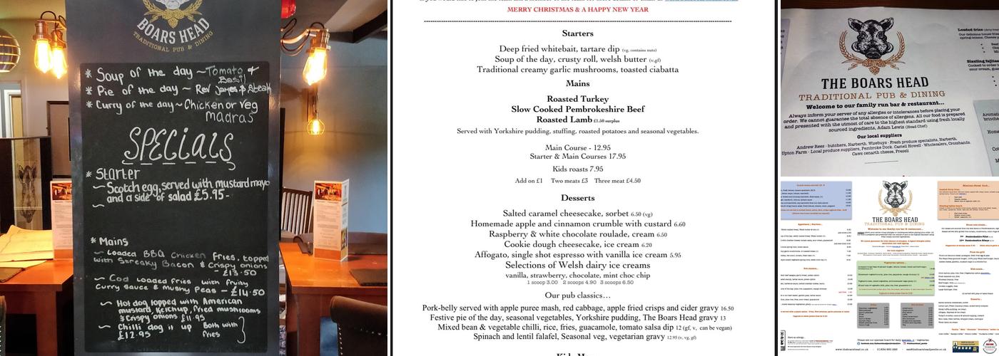 The Boars Head Menu