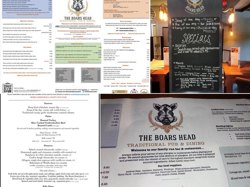 The Boars Head Menu