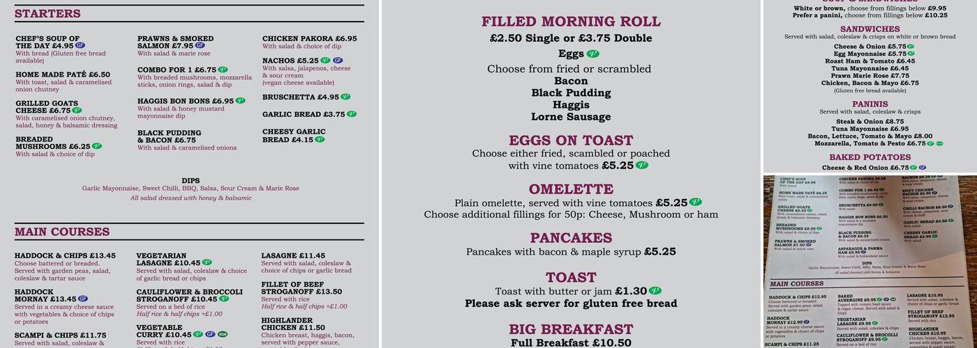 Claremont Inn ltd Menu