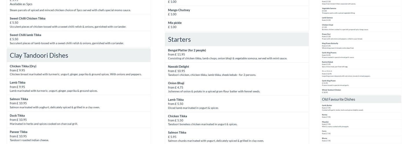 The New Bengal Takeaway Menu