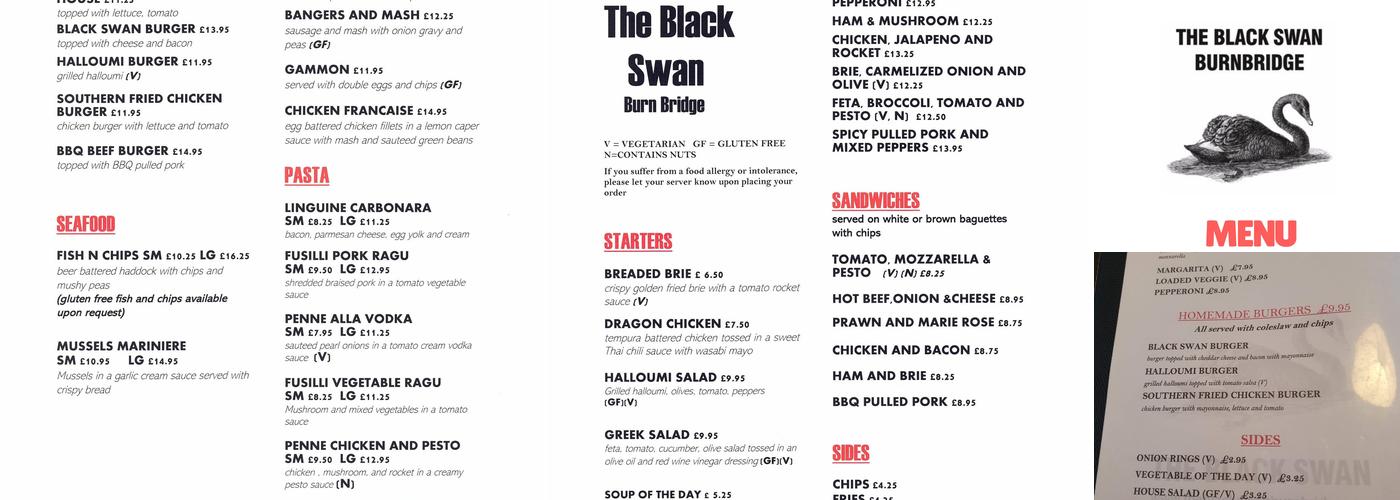 The Black Swan At Burn Bridge Menu