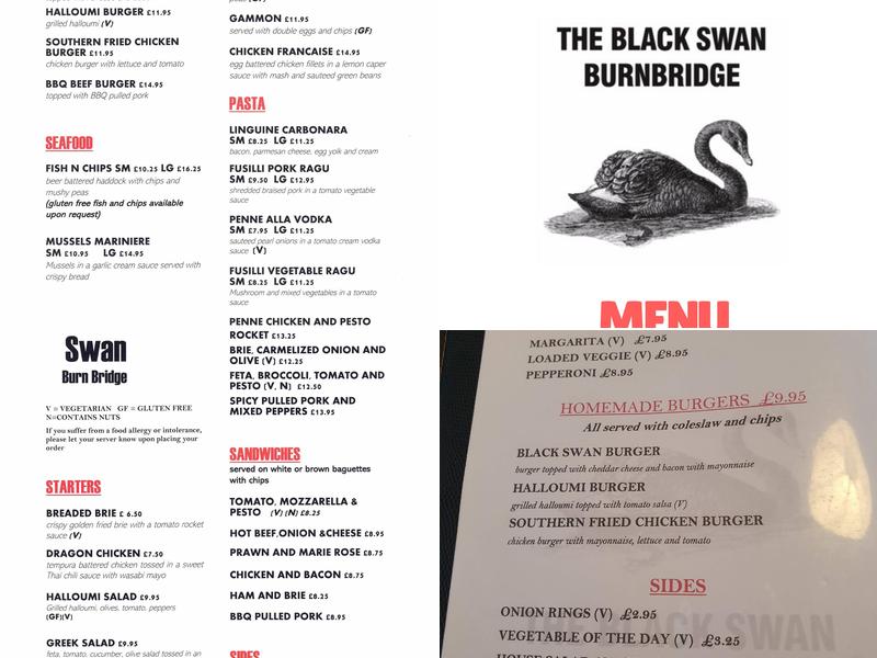 The Black Swan At Burn Bridge Menu