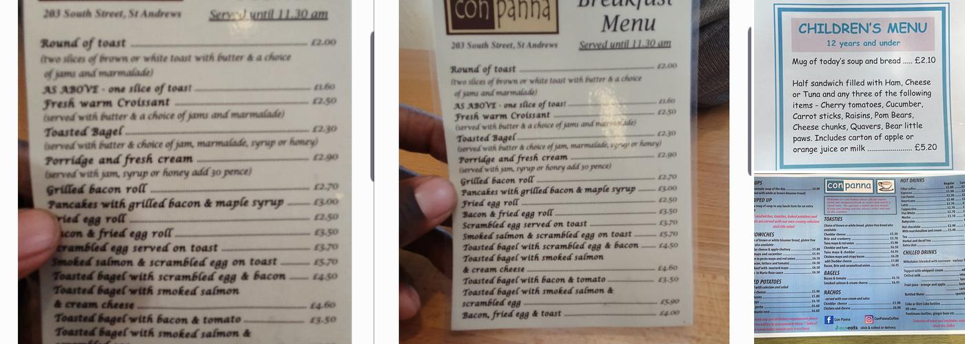 Con Panna Coffee Shop Menu