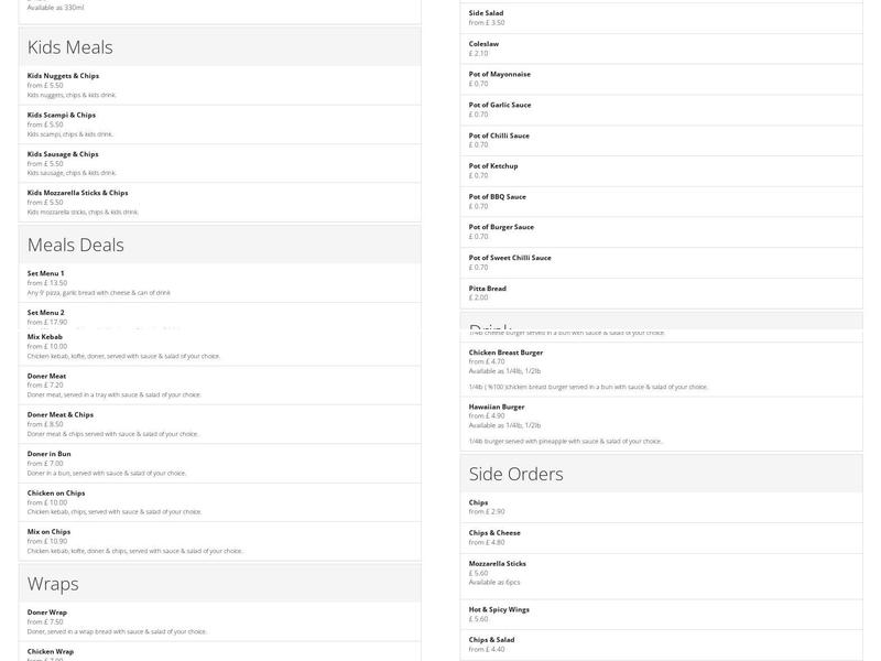 Kings Kebab Menu