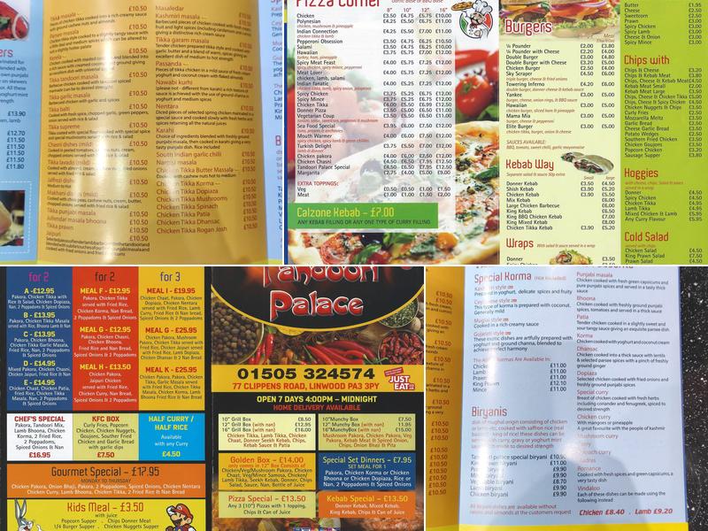 Tandoori Palace Linwood Menu