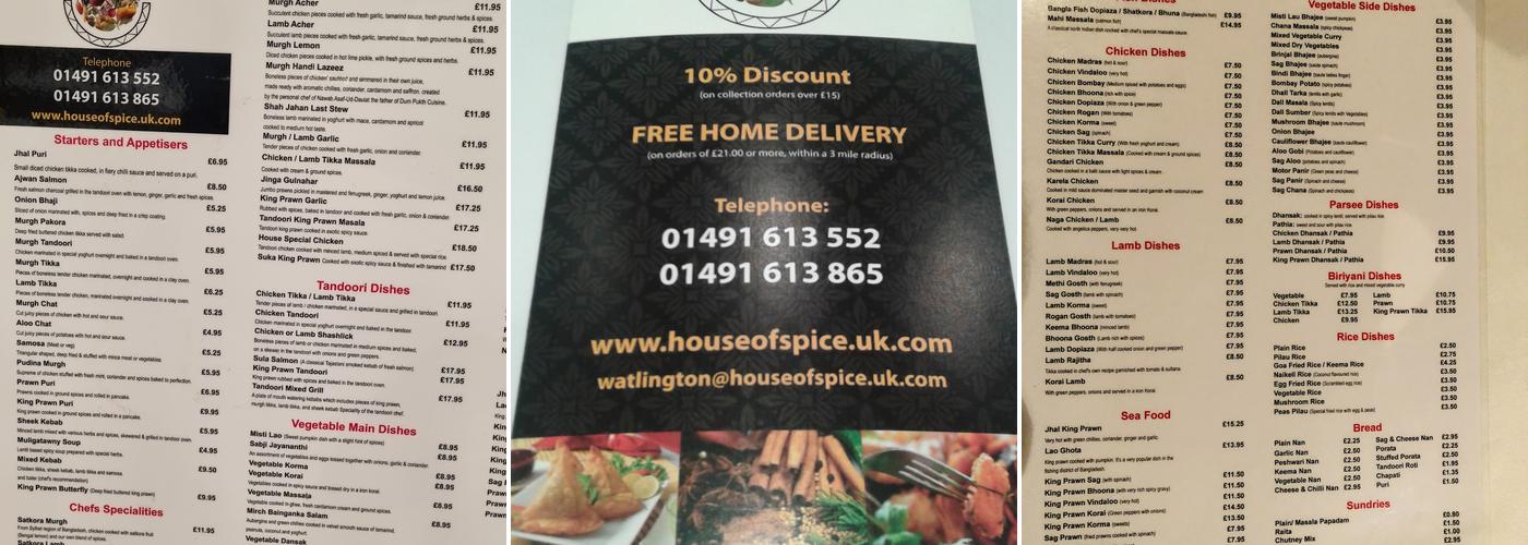 House Of Spice Menu