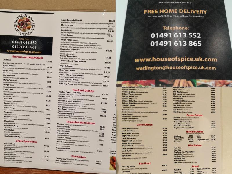 House Of Spice Menu