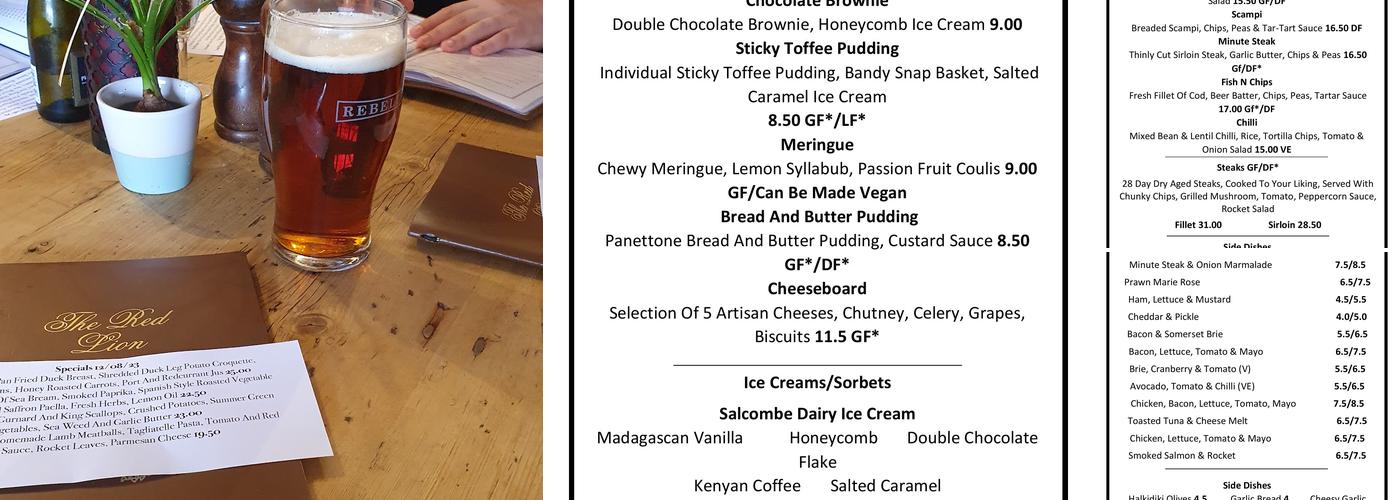 The Red Lion Menu