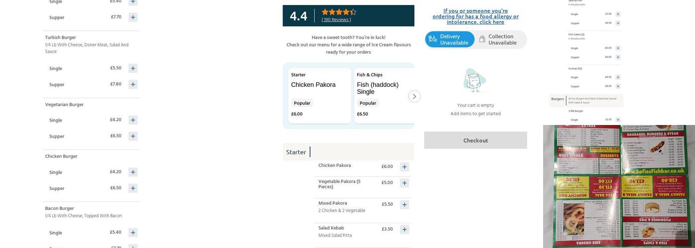 Sofia's Takeaway Menu