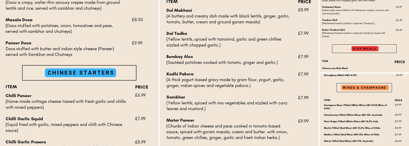 Mr Basrai's World Cuisines Edinburgh Menu