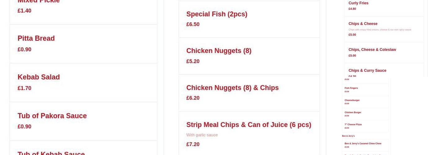 Picasso Takeaway Dalmuir Menu