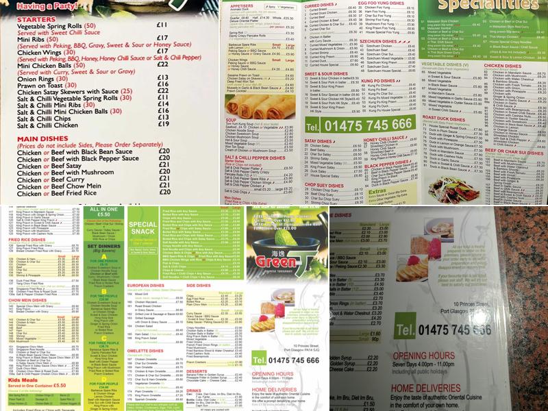 Green T Chinese Takeaway Menu