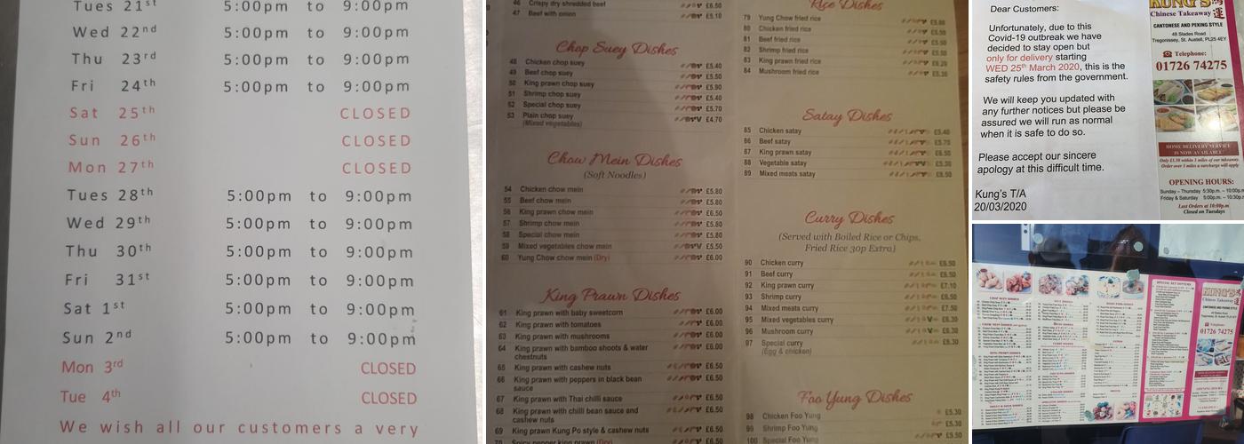 Kungs Chinese Takeaway Menu