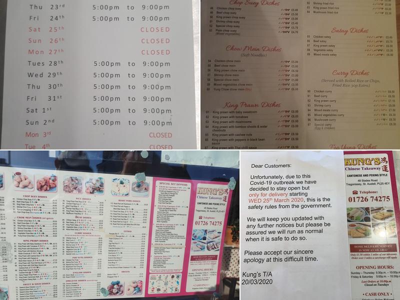 Kungs Chinese Takeaway Menu