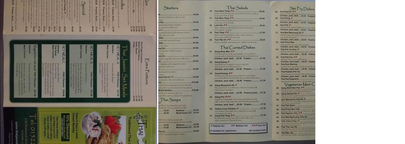 Thai Jasmin Menu