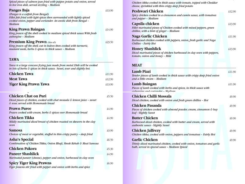 Asha Indian Restaurant Menu