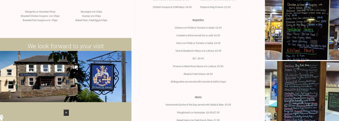 Robartes Arms Menu