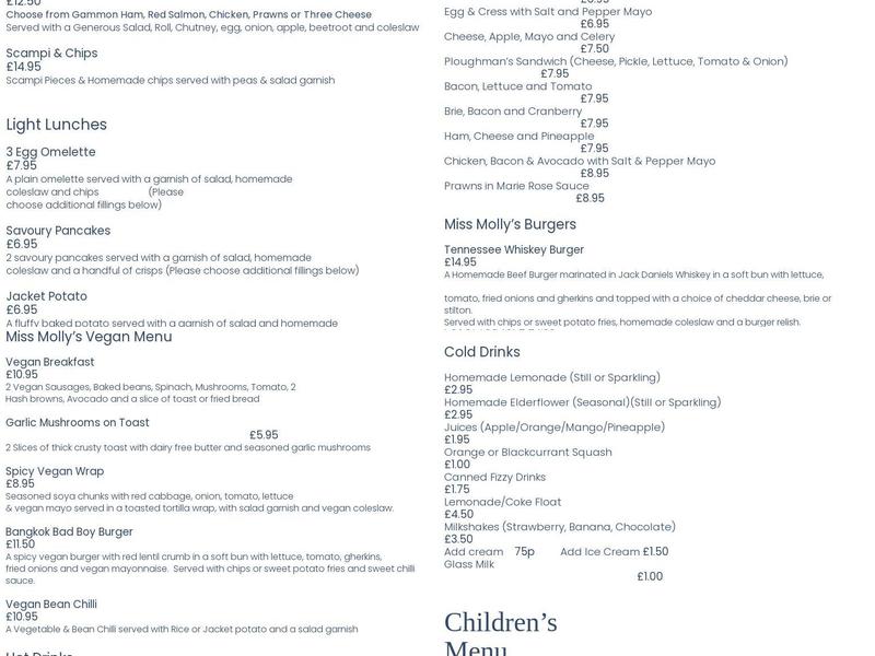 Miss Molly's Tea Room Menu