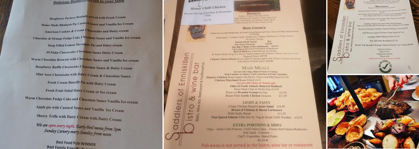 Horseshoe & Saddlers Menu