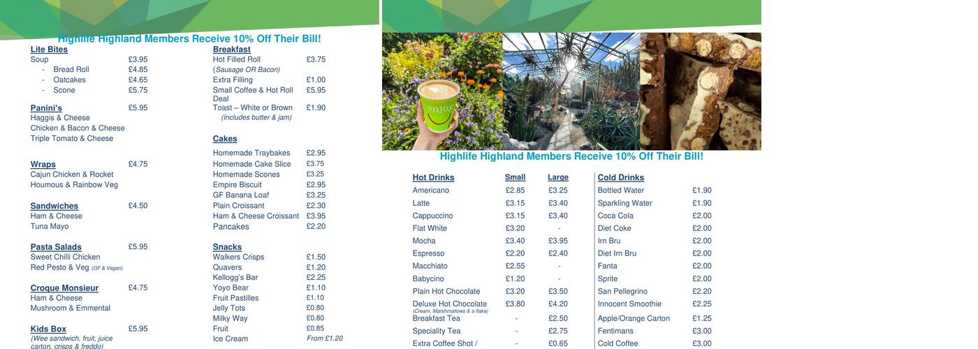 Inverness Botanic Gardens Menu