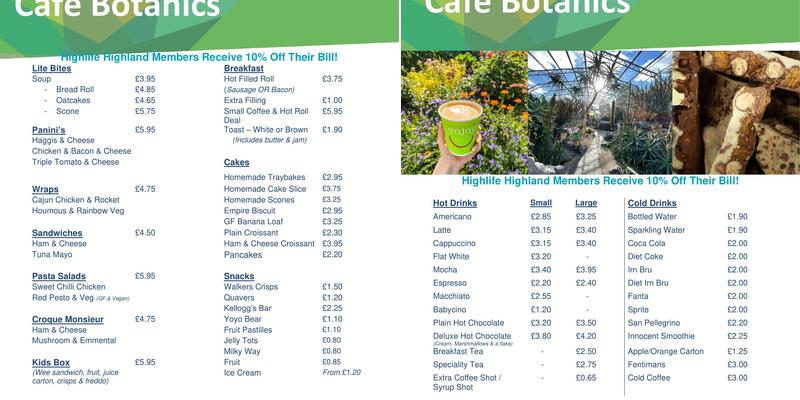 Inverness Botanic Gardens Menu