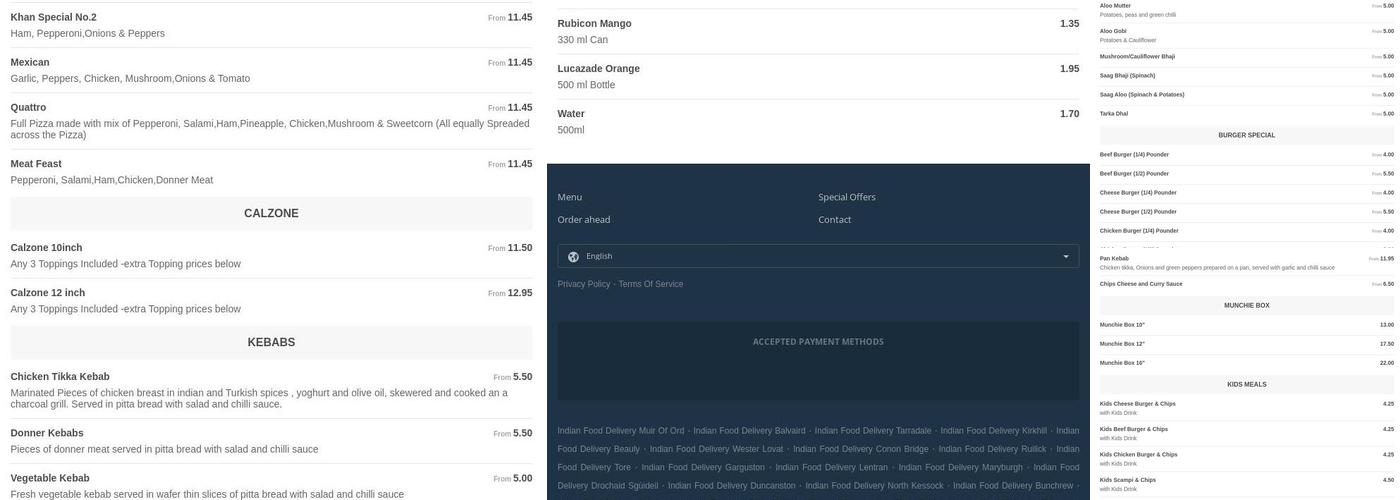 Khan Tandoori muir of Ord Inverness Menu